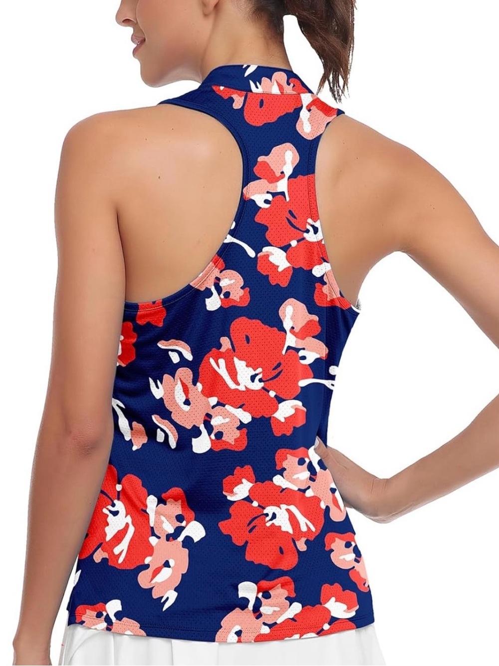 Floral Racerback Collarless Golf Polo